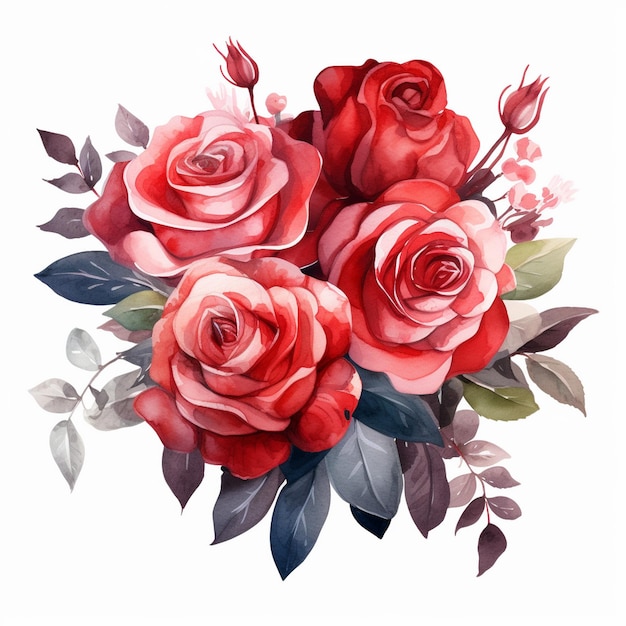 acquerello rose rosse bouquet clipart