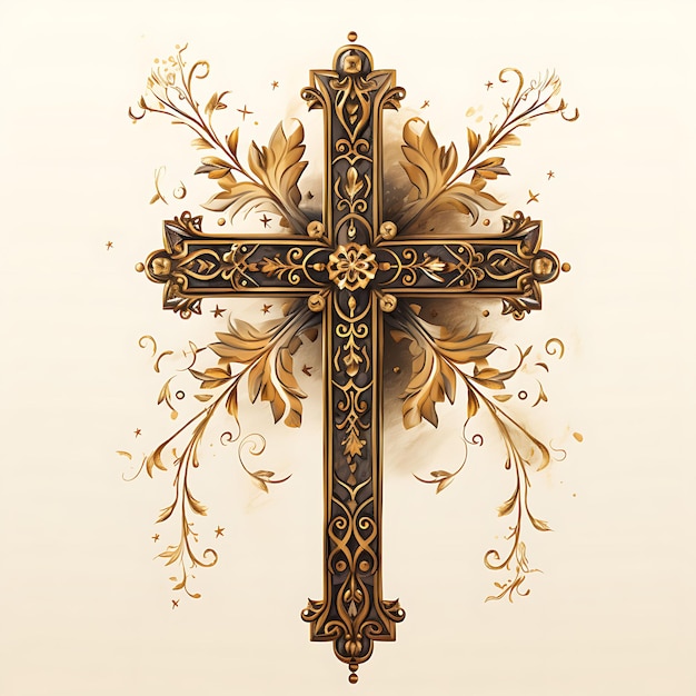 Acquerello Santa Croce e Domenica delle Palme Simboli sacri isolati per la Pasqua Domenica Santa T-shirt Clipart