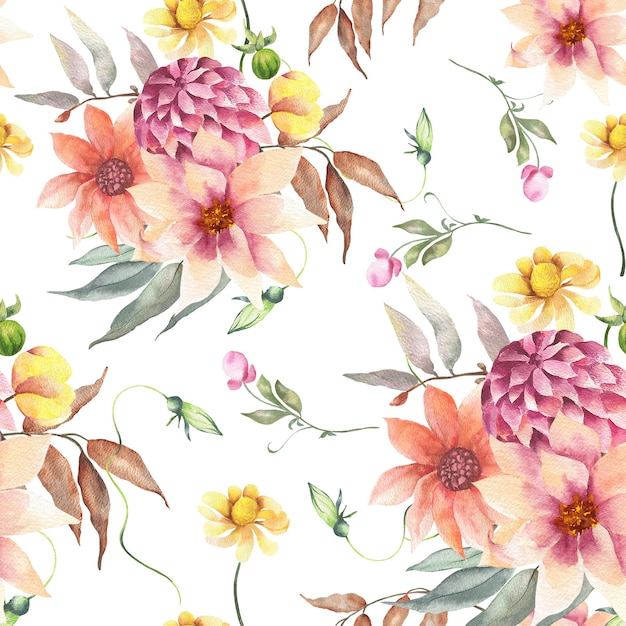 Acquerello seamless pattern wihte fiori.