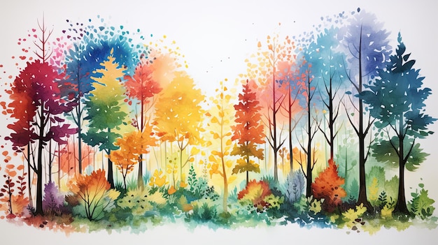 Acquerello semplice foresta colorata