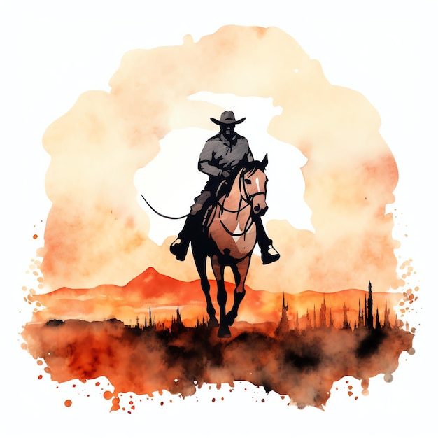 acquerello silhouette di cowboy a cavallo western wild west cowboy illustrazione del deserto