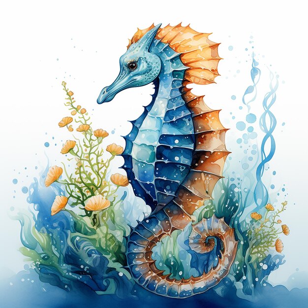 Acquerello singolo cavallo di mare Clipart