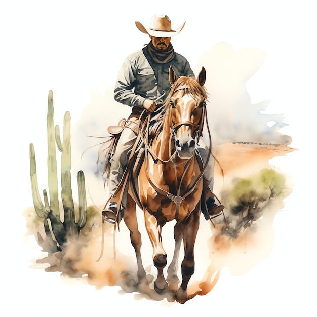 acquerello sorprendente western wild west cowboy deserto illustrazione clipart