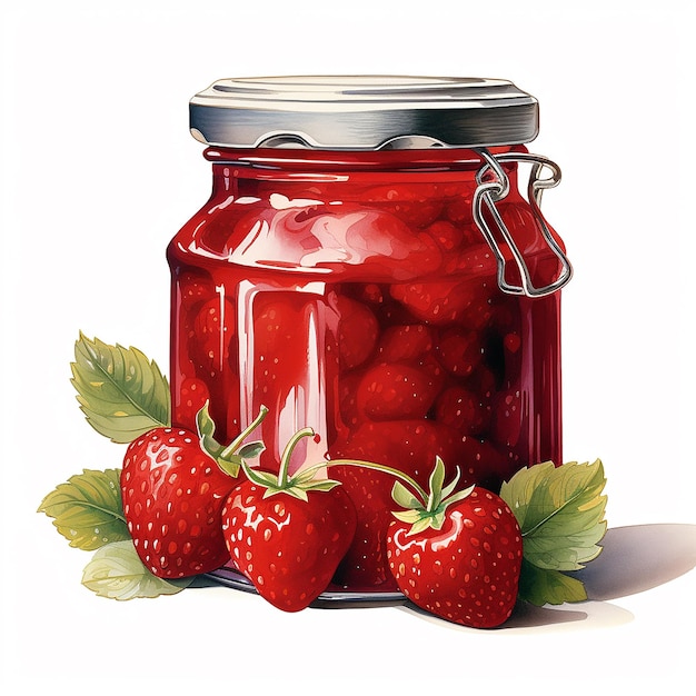 acquerello_style_strawberry_jam_jar_clipart_white_backgr