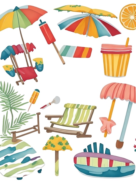 Acquerello Summer Clipart su sfondo bianco AI generativa