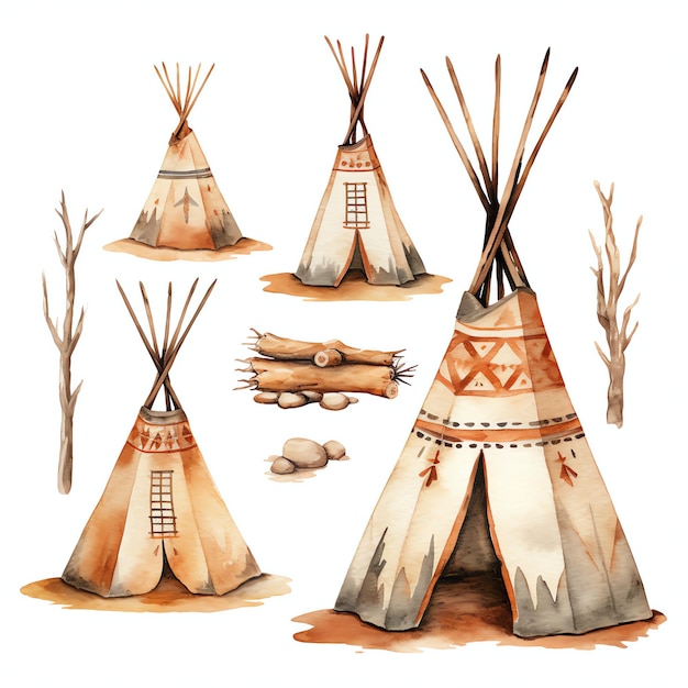 acquerello teepee nativo americano western wild west cowboy illustrazione del deserto clipart