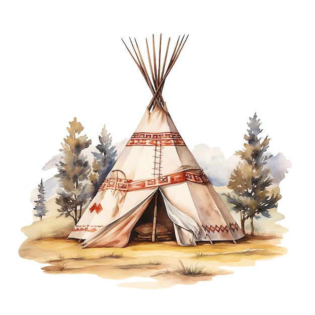 acquerello teepee nativo americano western wild west cowboy illustrazione del deserto clipart