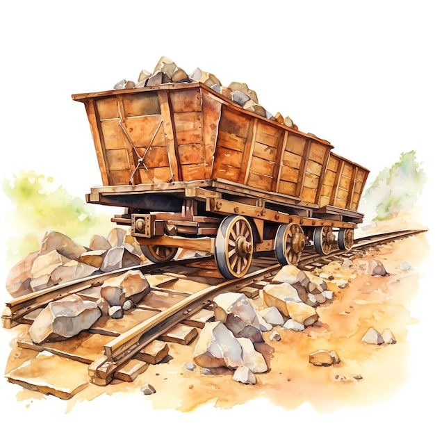 Acquerello Traccia del carrello minerario western wild west cowboy illustrazione del deserto clipart