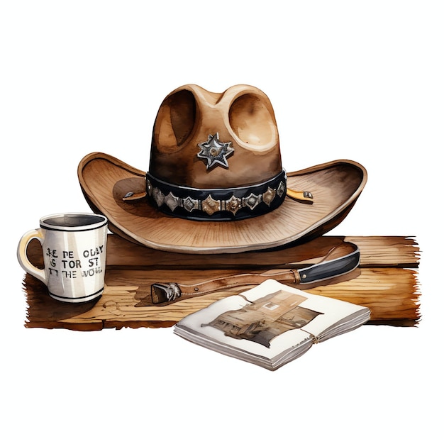 Acquerello ufficio dello sceriffo segno western wild west cowboy illustrazione del deserto clipart