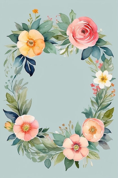 Acquerello vintage di elementi rotondi di carte a fiori con confine circolare