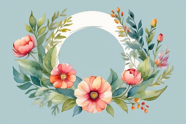 Acquerello vintage di elementi rotondi di carte a fiori con confine circolare