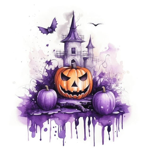 Acquerello viola Halloween incantesimo pozioni che fanno sullo sfondo bianco