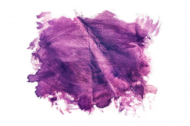 Acquerello viola isolato su sfondi bianchi, dipinto a mano su carta stropicciata