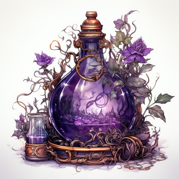 acquerello viola Steampunk Potions clippart Generative Ai