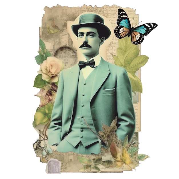 Acquerello vittoriano uomo carta verde illustrazione vintage rosa vittoriano clipart