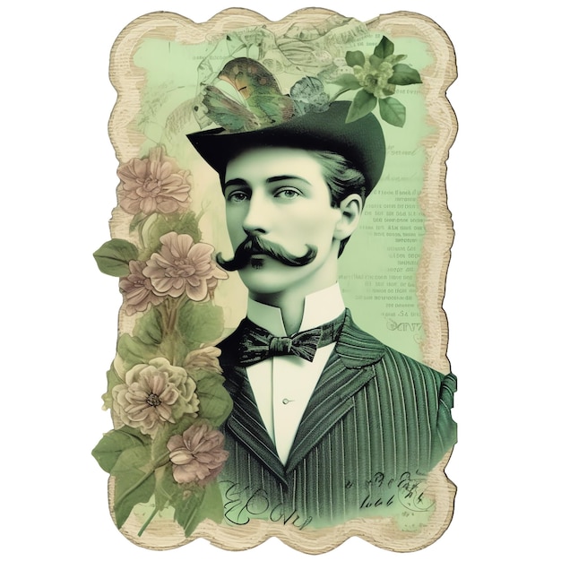 Acquerello vittoriano uomo carta verde illustrazione vintage rosa vittoriano clipart