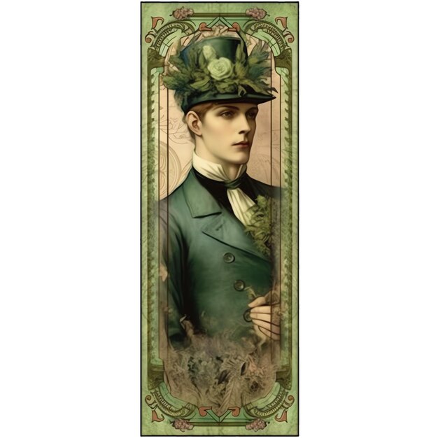 Acquerello vittoriano uomo carta verde illustrazione vintage rosa vittoriano clipart