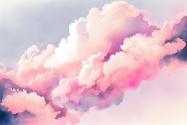 Acquerello zucchero cotone nuvole sfondo sfondo rosa chiaro Illustrazione AI generativa