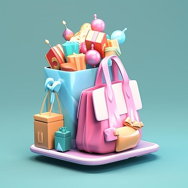 Acquista icona di rendering 3d set borsa regalo smartphone carta di plastica oggetti rendering 3d illustrazione raster
