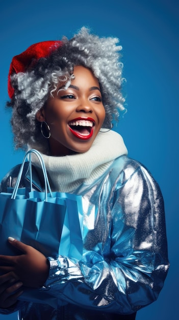 Acquisto felice della donna di colore nel Natale