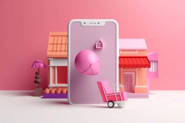 acquisto online minimo 3d nel concetto online di marketing digitale del servizio app per smartphone