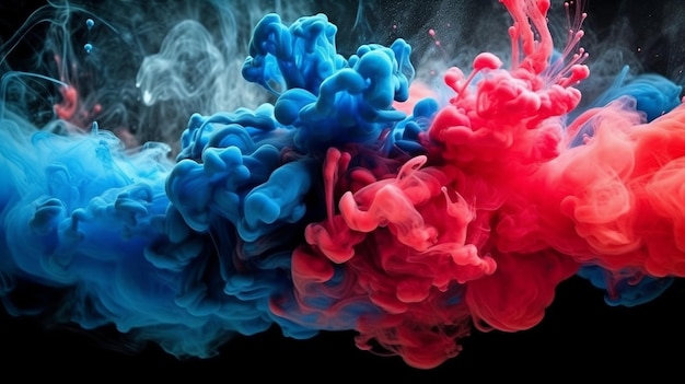 Acrilico acquatico nei toni del blu e rosso tocco di inchiostro Generative AI Abstract Black Background