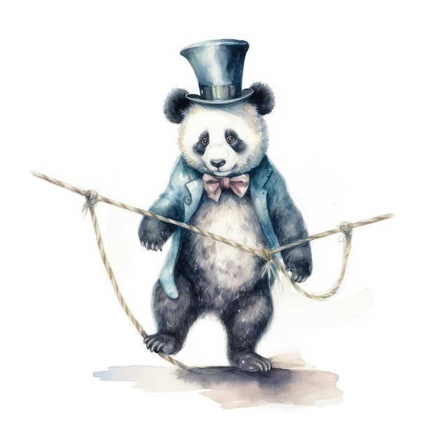 Acrobata del panda dell'acquerello nel circo