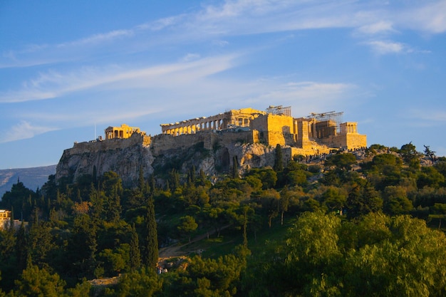 Acropoli di Atene al tramonto ad Atene in Grecia