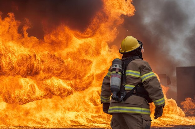 Addestramento dei vigili del fuoco nel fuoco grande incendio