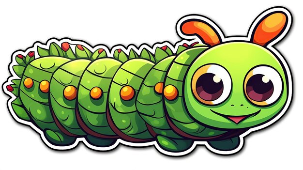 Adesivo cartoon Caterpillar su sfondo bianco