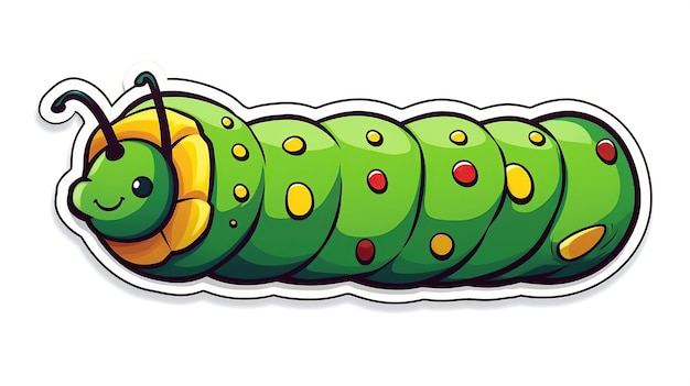 Adesivo cartoon Caterpillar su sfondo bianco