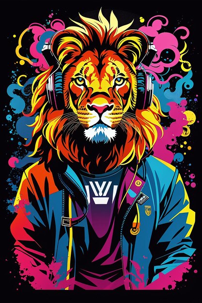 adesivo colorato di leone per il design della maglietta