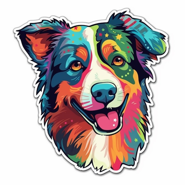 Adesivo di un cane border collie con una faccia colorata.