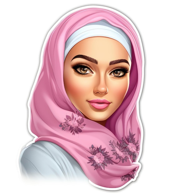 Adesivo di una bellissima Barbie araba su sfondo bianco