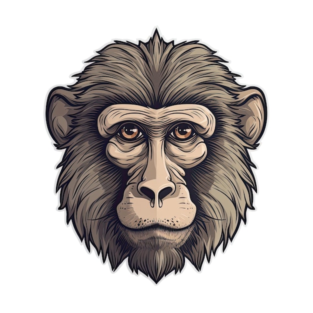 Adesivo faccia di babbuino su sfondo trasparente isolato Png Logo Generative AI