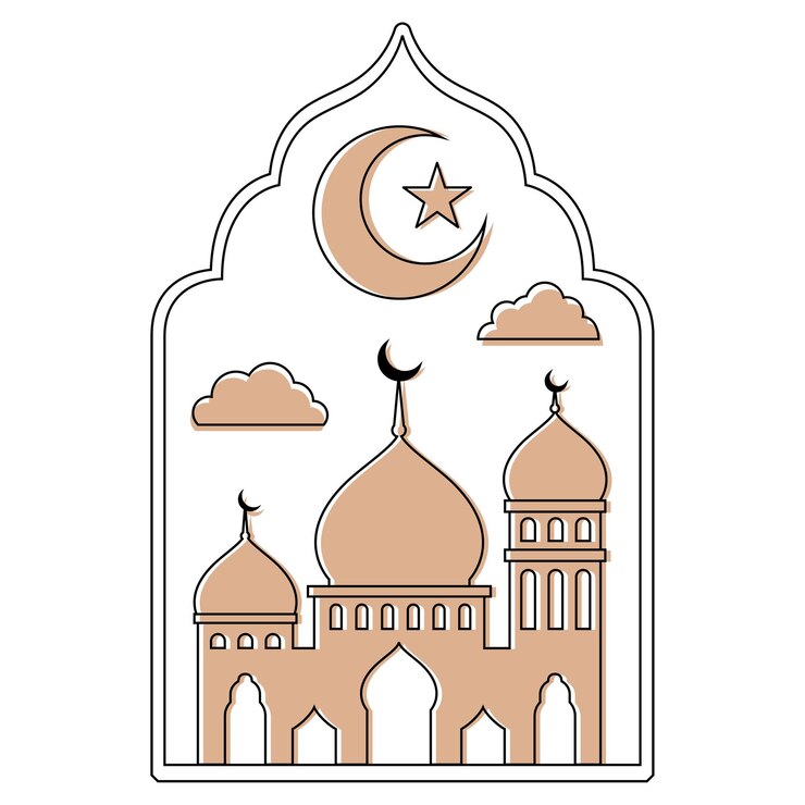 Foto adesivo png della moschea islamica illustrazione beige sfondo trasparente