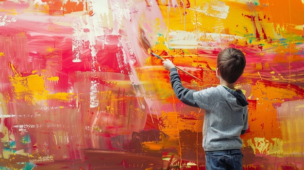 Adolescente colorato che dipinge un murale per un progetto scolastico Immagine artistica