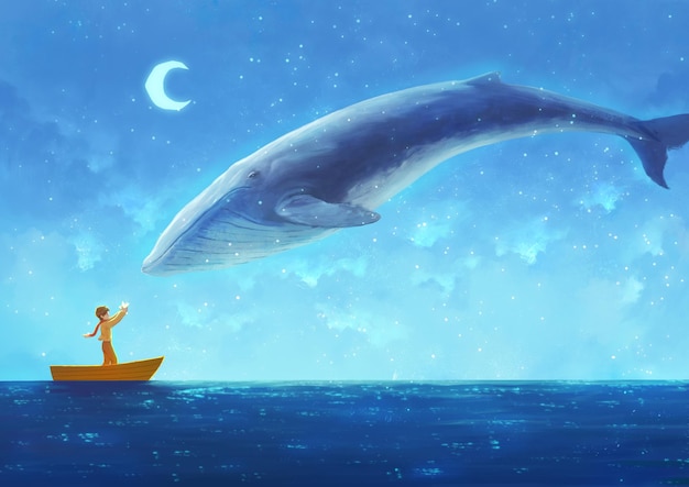 Adolescente Con L'illustrazione Delle Balene