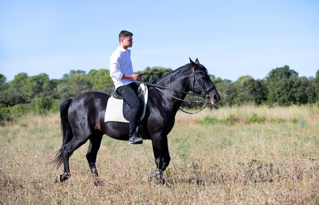 Adolescente e cavallo di equitazione