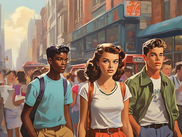Adolescenti che indossano magliette retro vintage
