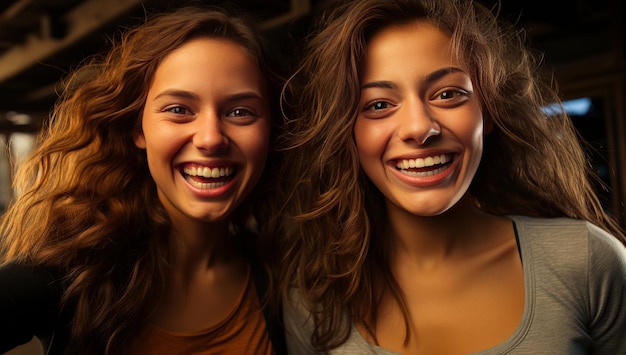 Adolescenti divertenti guardando la fotocamera Ritratto di giovani ragazze amici IA generativa