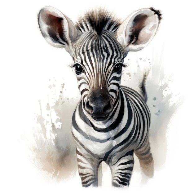 Adorabile acquerello Baby Zebra Clipart su sfondo bianco AI generato