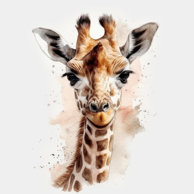 Adorabile baby giraffa in acquerello su sfondo bianco