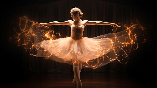 Adorabile ballerina di balletto con il corpo intero dipinto a luce
