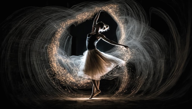 Adorabile ballerina full body light painting Sfondo scuro