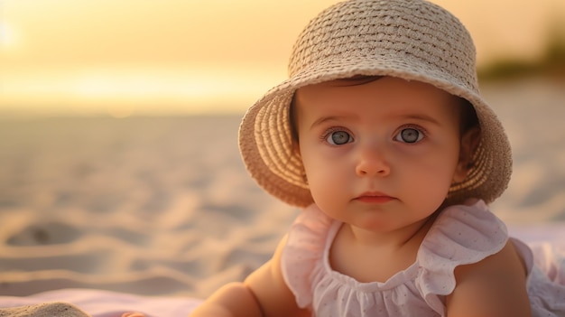 adorabile bambina sulla spiaggia AI generativa