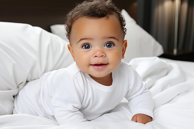 Adorabile bambino afroamericano sdraiato sul letto