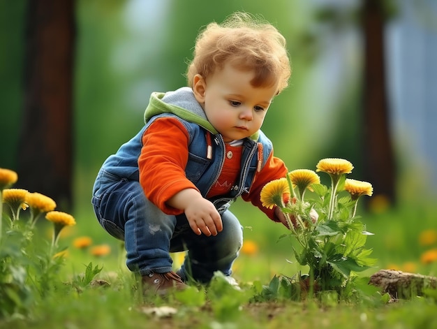 Adorabile bambino che esplora la natura