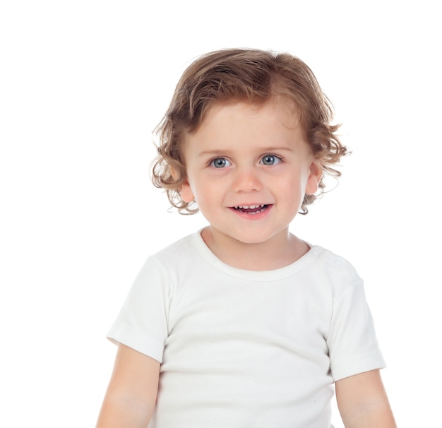 Adorabile bambino con i capelli ricci isolati