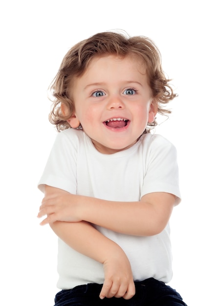 Adorabile bambino con i capelli ricci isolati